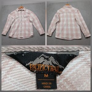 Pacific Trail Plaid Flannel Shirt Men's‎ Medium Pink Beige Button Front